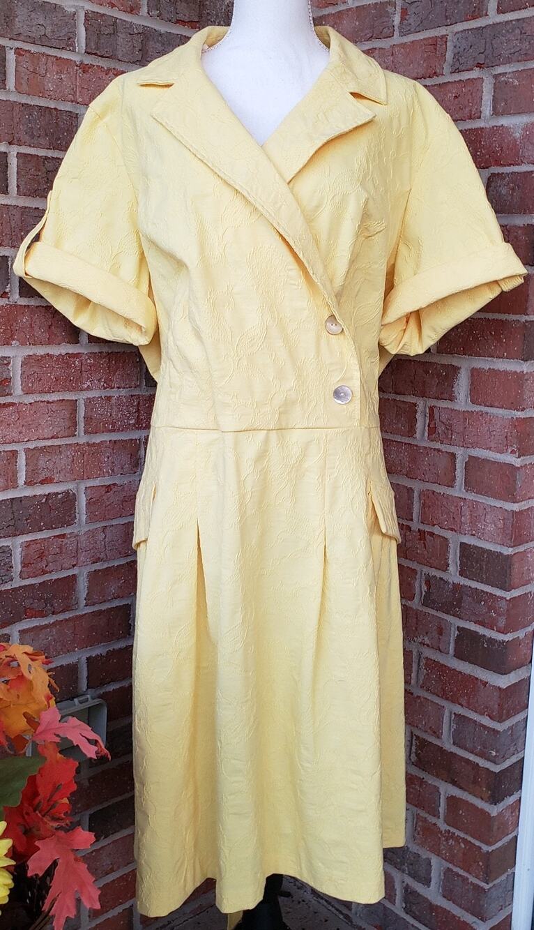 Liz Claiborne Women Jacquard Short Sleeve Midi Dress Yellow Floral Plus Size 24W
